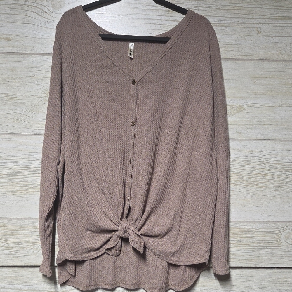 Elegant Button-Down Knot Shirt in Taupe